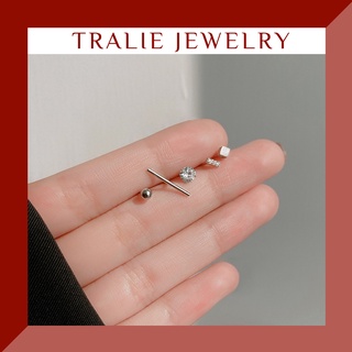 Set 5 khuyên tai nữ cá tính bạc 925 Tralie Jewelry, bông tai nữ mini đính đá