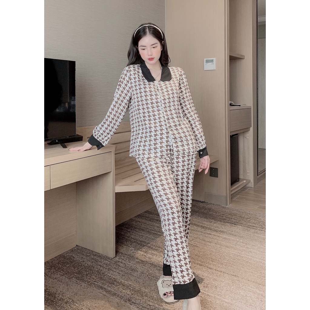 Đồ Bộ Pijama Nữ Lụa Mango Cao Cấp,Tay Dài Quần Dài,Mát Mịn,Mềm Mượt