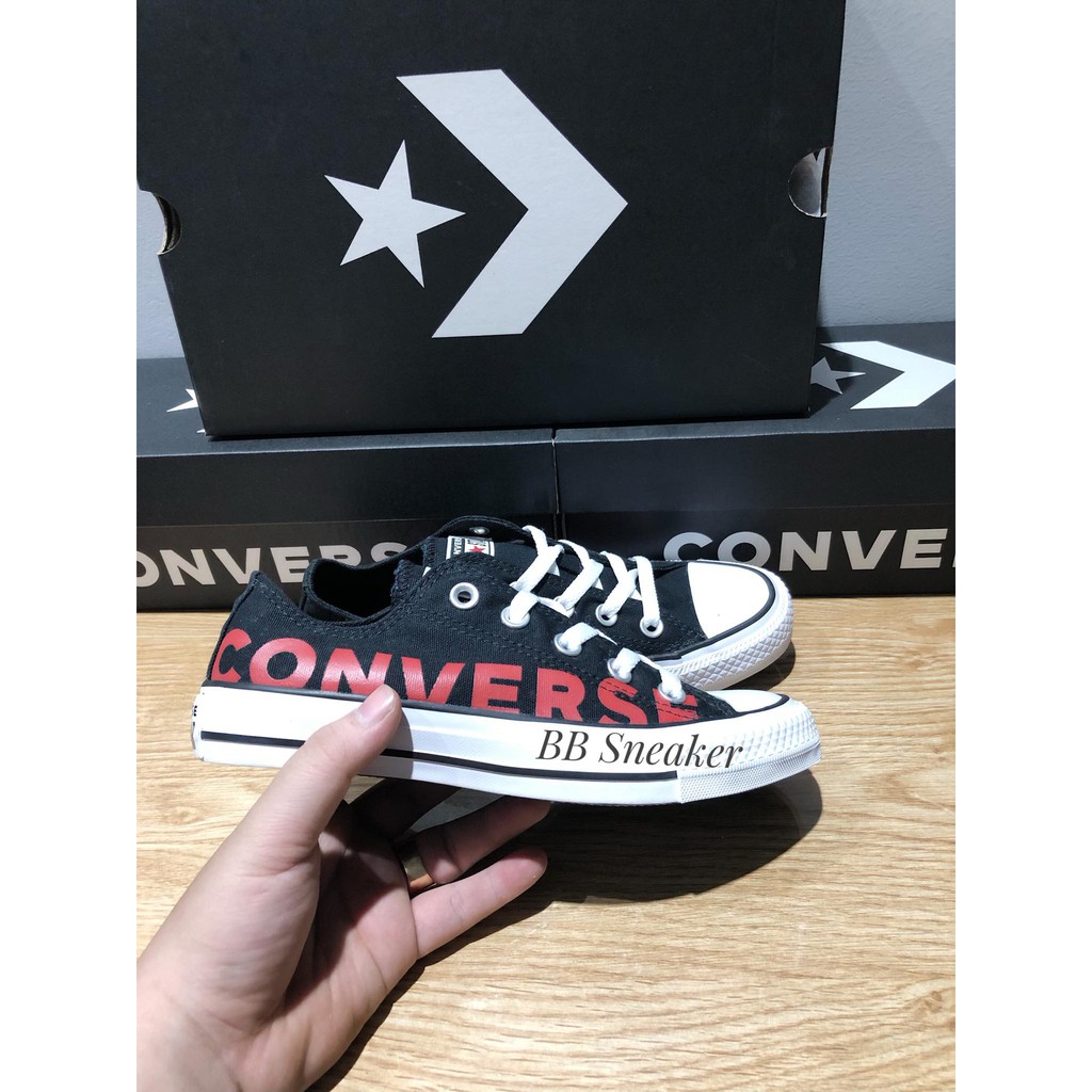 Giày Converse Wordmark đen chữ đỏ cổ thấp