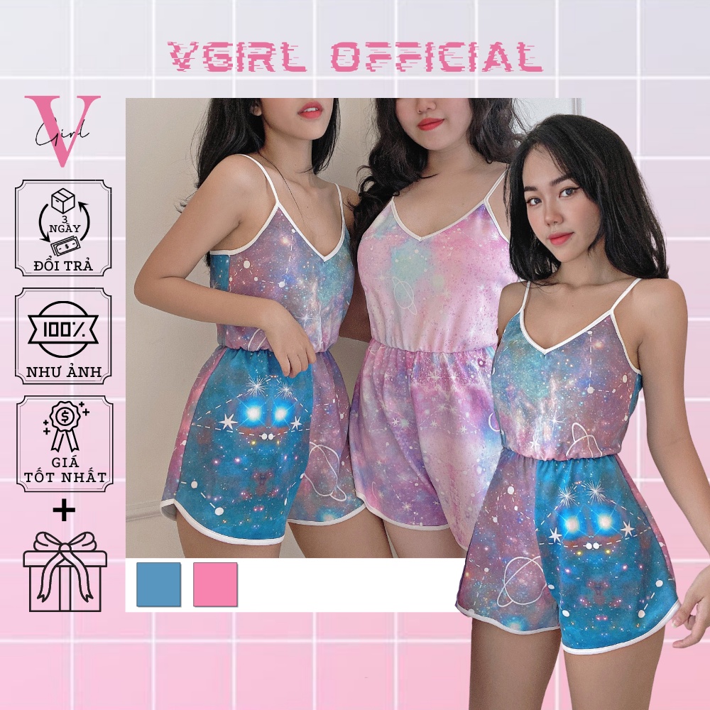 Đồ bộ nữ jumsuit hai dây nữ VGIRL liền thân quần short ngắn vạt bầu hoạ tiết galaxy [ ẢNH ĐỘC QUYỀN ]