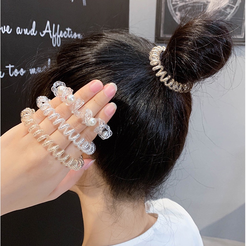 Dây Buộc Tóc Đính Hạt Tròn Trong Suốt Kiểu Hàn Quốc Dễ Thương Cho Bé Gái