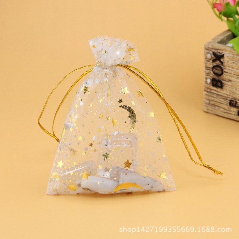 Set 100 Túi Rút Đựng Kẹo / Trang Sức Hình Trăng Sao