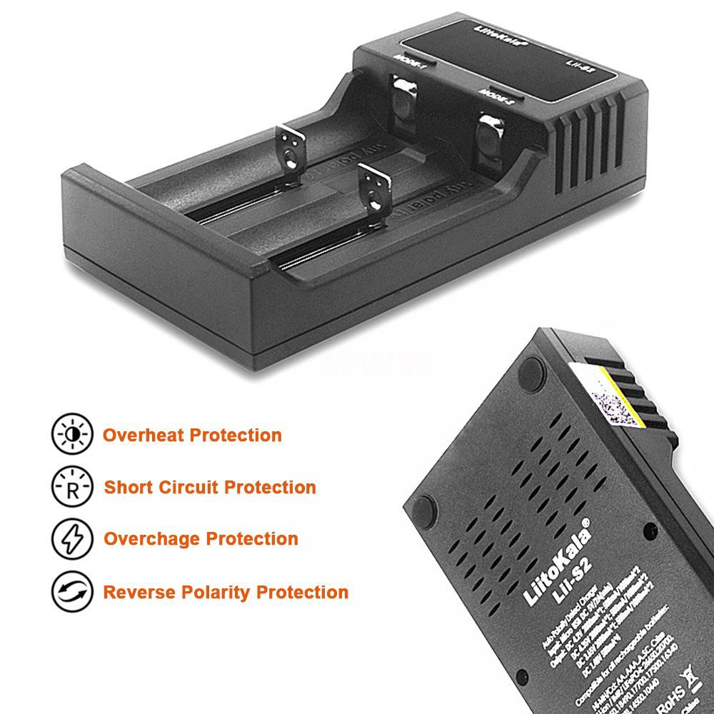 Liitokala Lii-S2 Battery Charger LCD 2 Slots for 18650 26650 21700 18350 AA AA Lithium NiMH Battery Auto-polarity Detector Charger