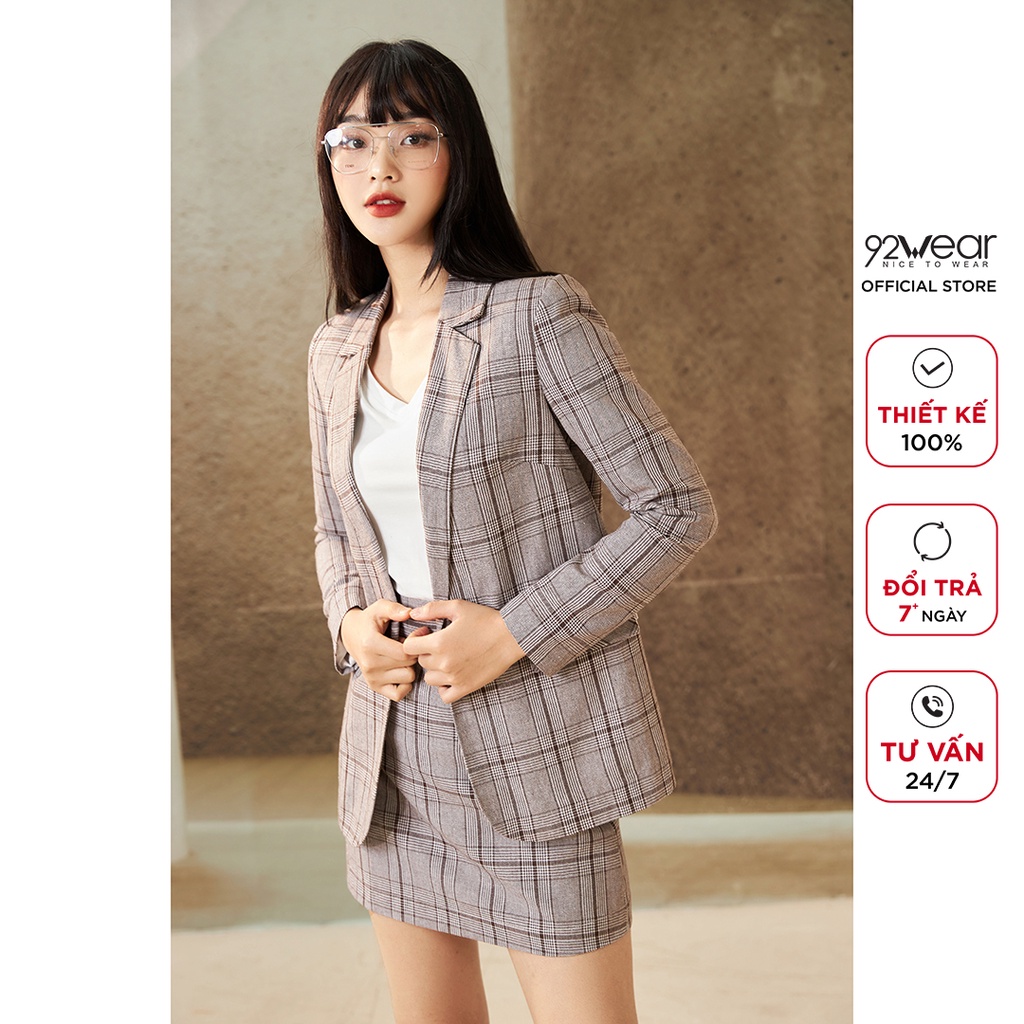 Áo vest nữ kẻ dài tay 92WEAR, kiểu dáng Hàn Quốc thanh lịch, trẻ trung VBA2154 | BigBuy360 - bigbuy360.vn