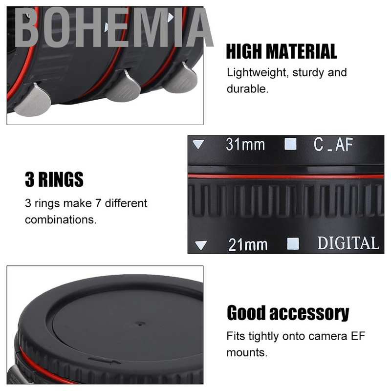 Auto Focusing Macro Extension Lens Adapter Tube Rings Set for Canon EOS EF Mount