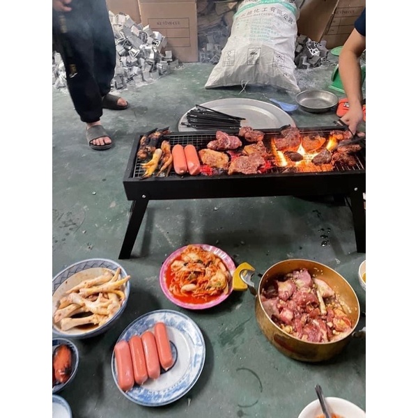 Bếp nướng than hoa BBQ ngoài trời loại dài cao cấp, ngăn than có thể kéo ra(1,7kg)