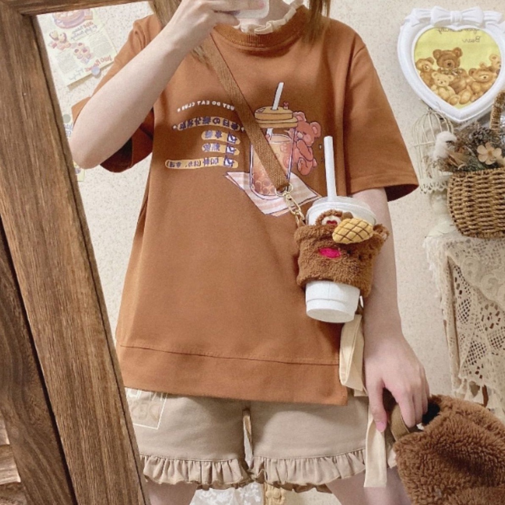 Quần Short Cột Dây Nơ In Hình Gấu Dễ Thương Thời Trang Mùa Hè