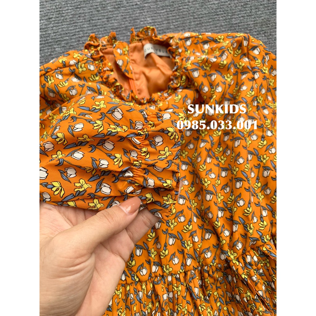 Váy xếp ly hoa nhí nâu cam