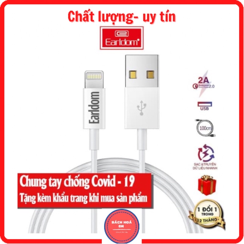 Dây sạc nhanh iphone lightning chính hãng Earldom EC025i dây bọc nhựa TPE cao cấp truyền tải dự liệu tốt