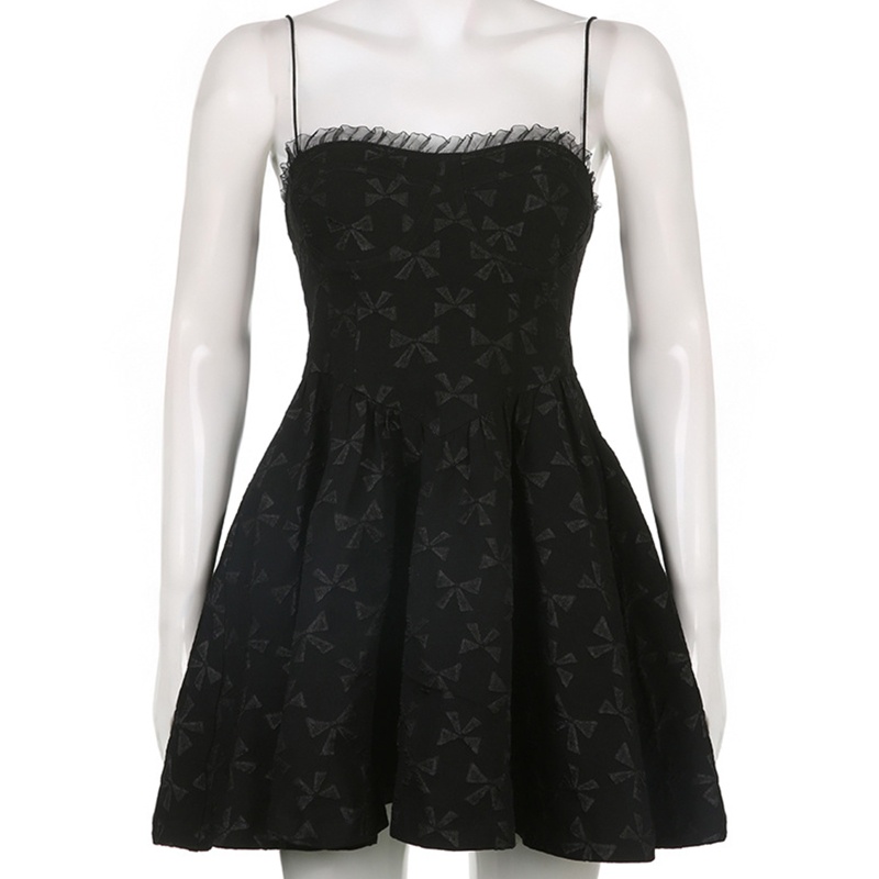 Đầm Chữ A Hai Dây Trễ Vai Phối Ren Và Bèo Nhún Phong Cách Harajuku Quyến Rũ Cho Nữ