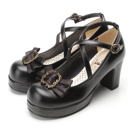 YAS0516-Giày lolita cao gót quai chéo đính nơ