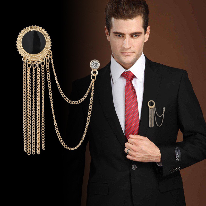 Ghim cài áo vest nam Lapel pin thời trang hình tròn đính hạt đá đen GH-312 {Phụ kiện cài áo - AdamZone}