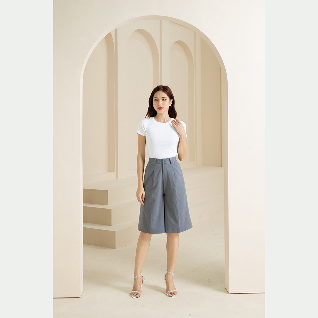 Quần culottes lửng ống rộng kaki thiết kế thời trang Eden bigsize lưng vừa có túi che khuyết điểm tốt - Q017