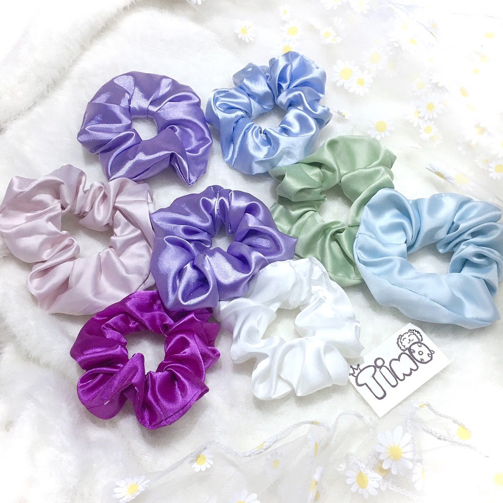 Buộc Tóc Scrunchies Caro Cầu Vồng Trơn Nữ Hàn Quốc PK29