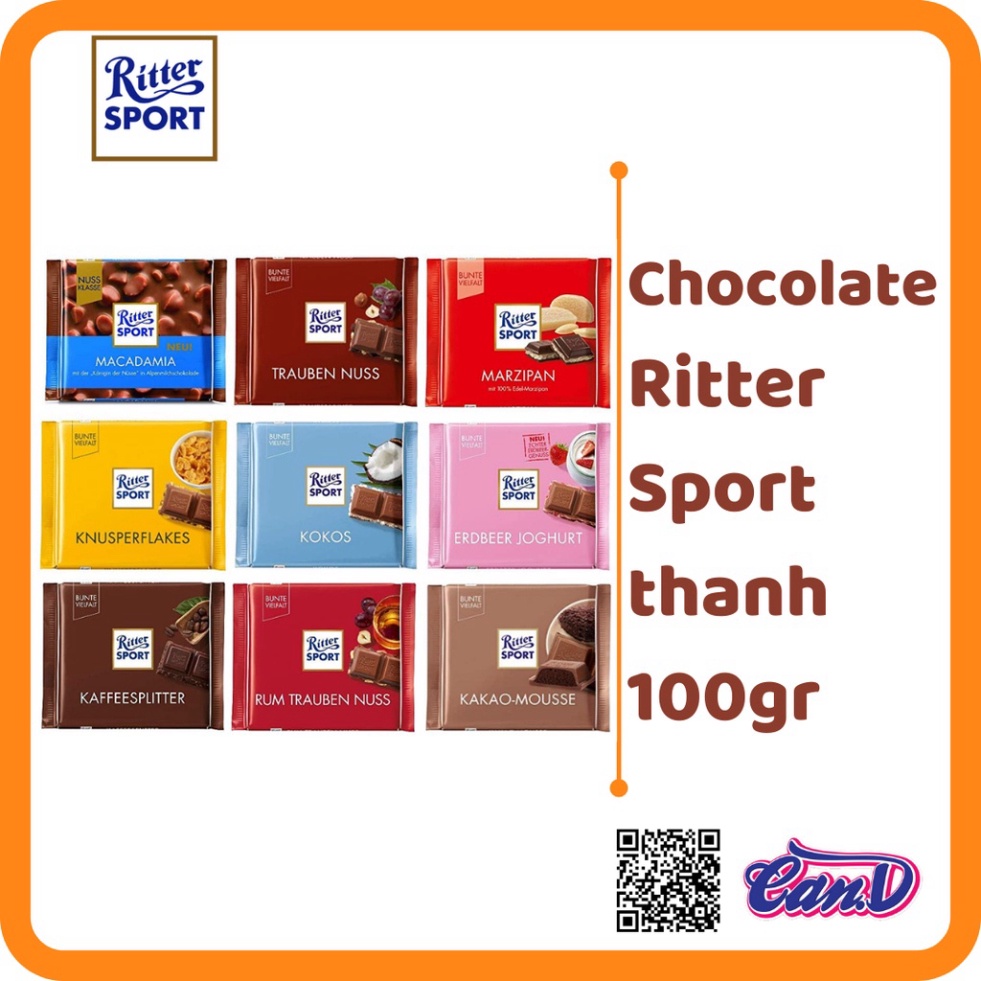 (Nhiều vị) Chocolate Ritter Sport thanh 100gr [Sale Toàn Shop]