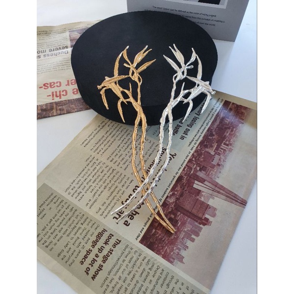 (1 cái)Trâm cài tóc cổ trang hoa tiết cành trúc kép, trâm đúc, Trâm cổ trang