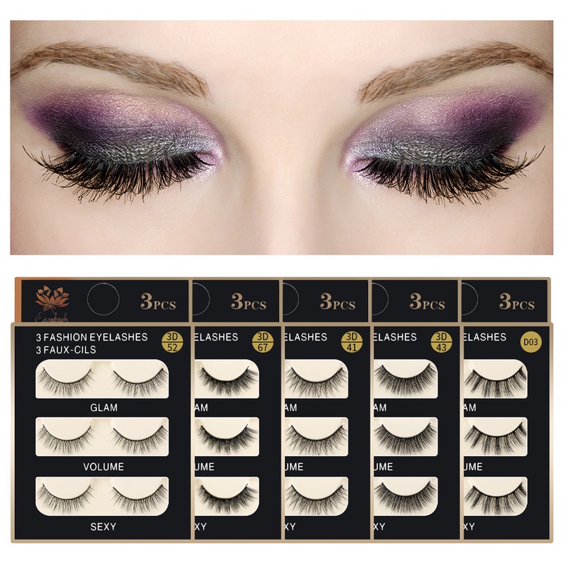 3 Pairs Soft Natural Long Fluffy 3D Mink False Eyelashes/ Girls Handmade Thick Fake Eyes Lashes/ Beauty Makeup Lashes Extension Tools