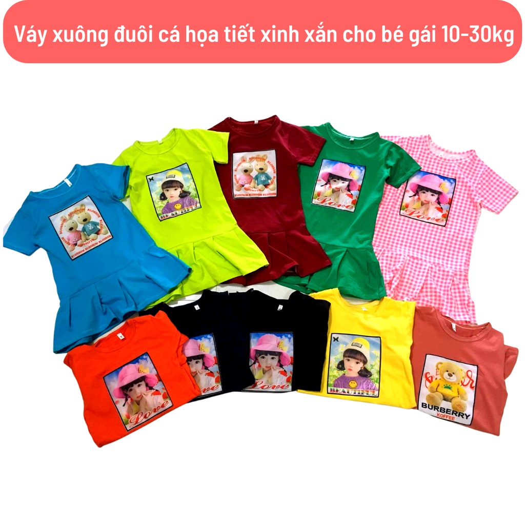 Váy xuông/ Đầm ngắn tay đuôi cá cực xinh cho bé gái 8-30kg