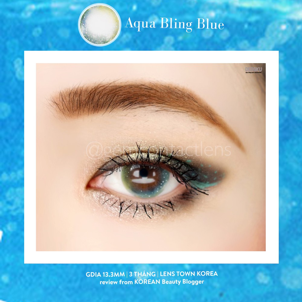 Áp Tròng AQUA BLING BLUE - LENS TOWN KOREA, Nội Địa Hàn HSD 3 Tháng, Họa Tiết Galaxy Ẩm Cao Phù Hợp Mắt Nhạy Cảm