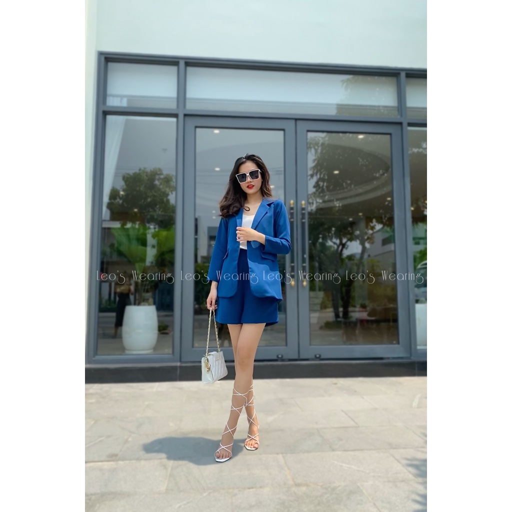 Set áo khoát vest blazer tay dài quần short nữ lưng cao LEOSWEARING Thiết kế thanh lịch mặc văn phòng đi tiệc M41 N19