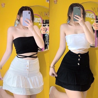 Chân váy kaki phôm xòe 2 tầng phối 3 nút_BBUN