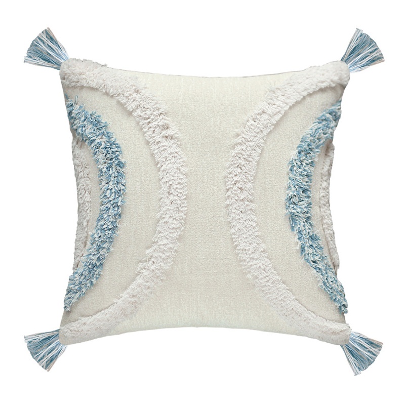 Xiangbao Vỏ Gối Hình Bán Nguyệt Kẻ Sọc Dệt Phối Tua Rua Màu Tương Phản Phong Cách Boho Bắc Âu Trang Trí Cus