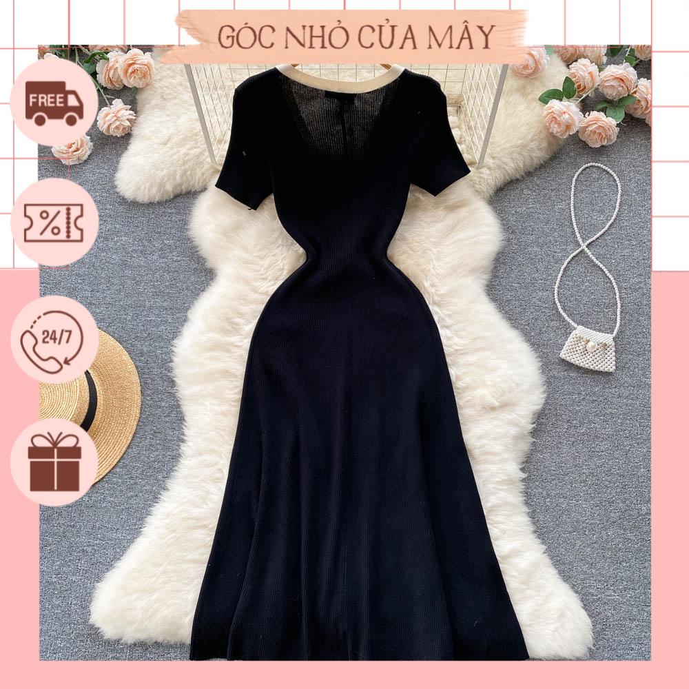 Váy len dệt kim cộc tay dáng dài đơn giản trẻ trung phong cách Hàn Quốc GNCM2