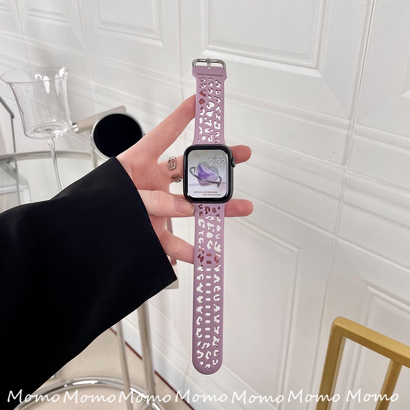 Dây Đeo Đồng Hồ Thể Thao Bằng Silicone Họa Tiết Da Báo Cho IWatch 7 6 5 4 3 2 1 SE 41mm 45mm 44 Mm 40mm