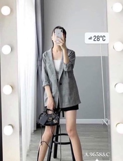 Áo khoác véc kẻ một cúc - C