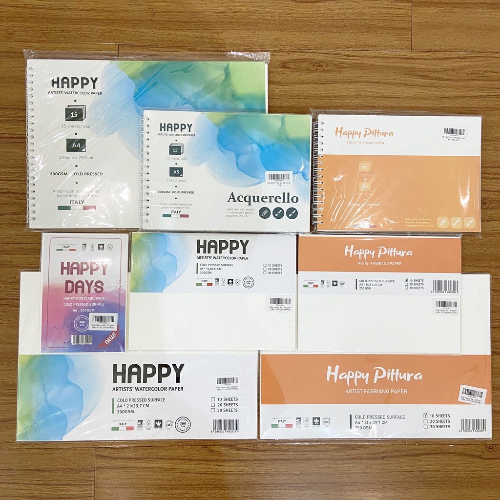 Giấy vẽ Sổ Vẽ Màu Nước HAPPY 250gsm/300gsm