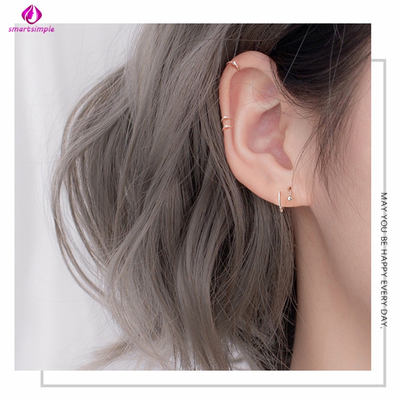 Khuyên Tai Mạ Bạc 925 Đơn Giản Chống Dị Ứng 6mm 8mm 10mm (1 Cái)