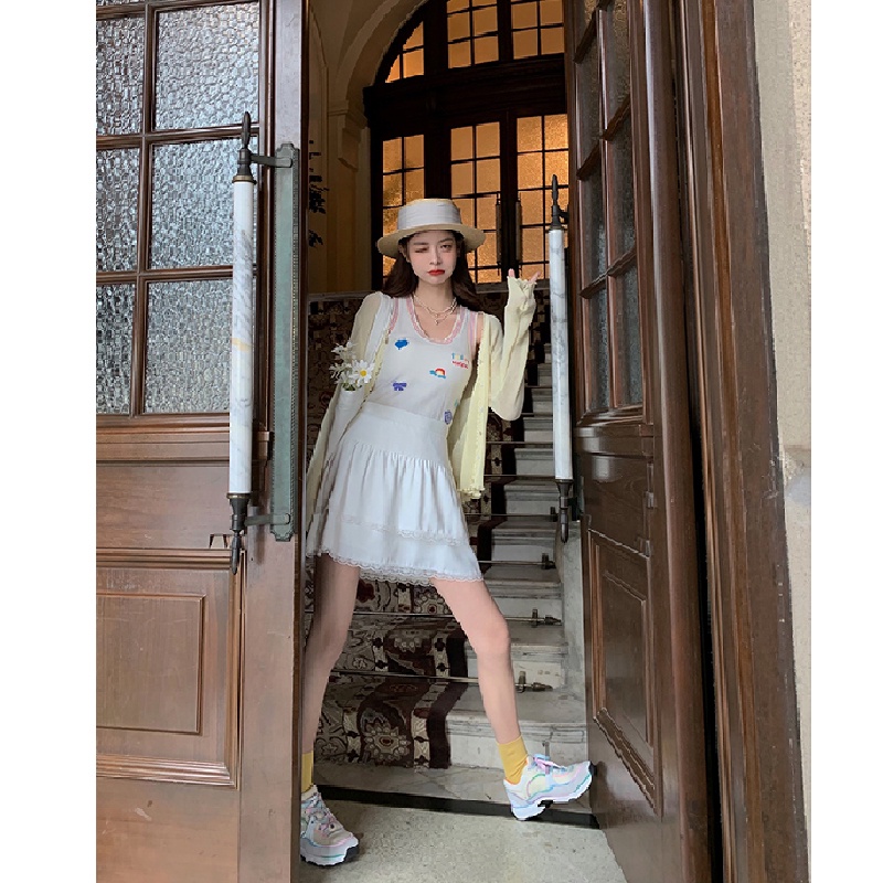 Áo croptop XIAOZHAINV không tay thêu họa tiết phong cách Hàn Quốc thời trang mùa hè cho nữ