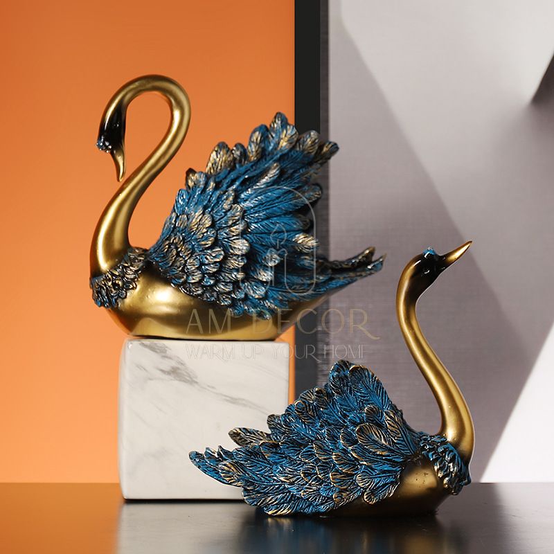 Tượng Thiên nga xanh châu Âu decor trang trí vườn, phòng khách, tủ TV sang trọng - AM Decor