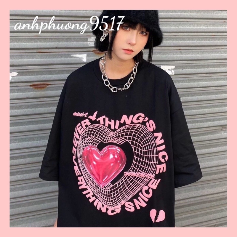 Áo thun unisex tay lỡ nam nữ form rộng Tim Heart Everything❤áo phông  cách in tim basic chất cotton giá rẻ đôi nhóm