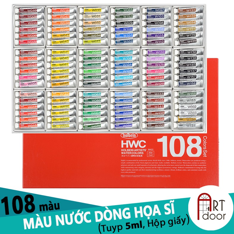 [ARTDOOR] Bộ 108 màu nước HOLBEIN Artists dạng Tuýp (5ml, hộp giấy)