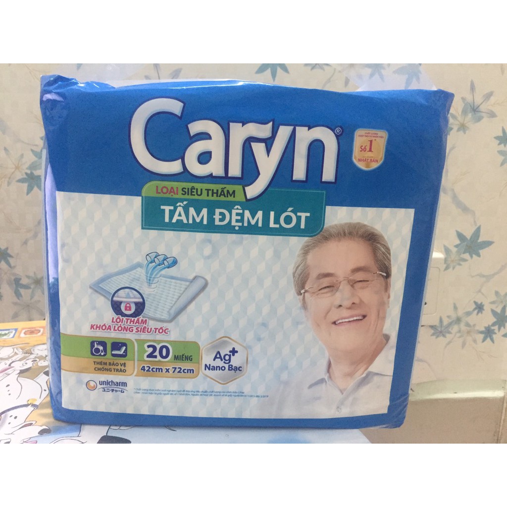 Tấm đệm lót CARYN loại 20 Miếng siêu thấm date mới nhất - Tã Caryn tiết kiệm tiện lợi dành cho người cao tuổi