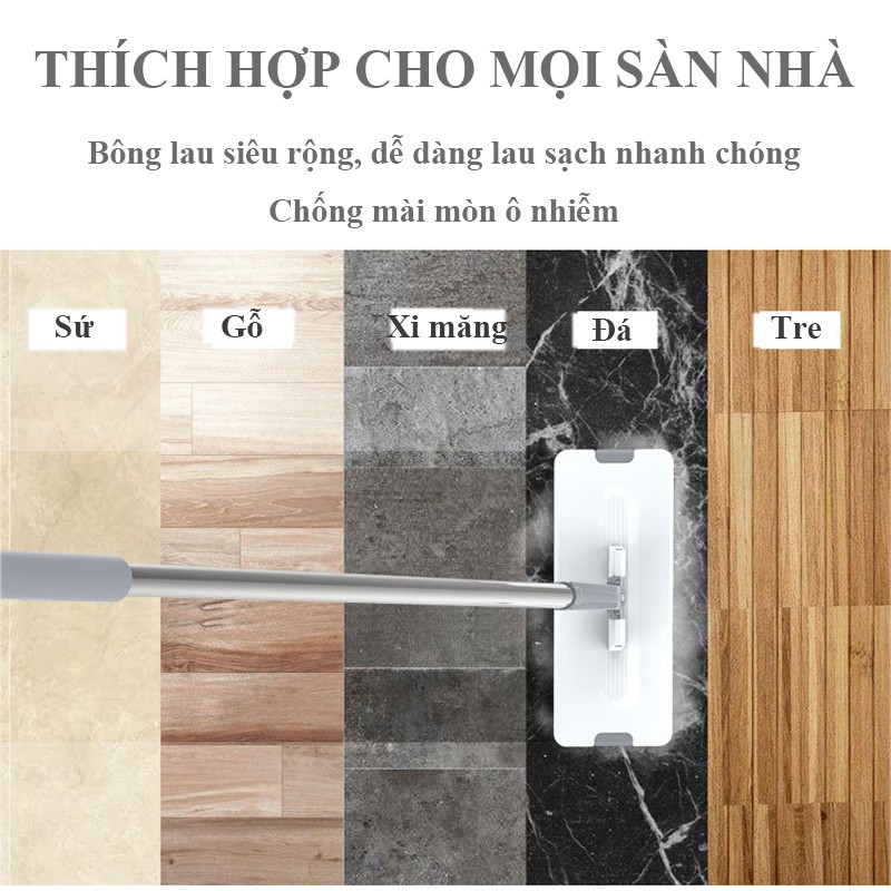 Chổi lau nhà tự vắt thông minh 360 độ phân tách 2 ngăn chứa nước - Cây lau nhà Megahome gồm 2 bông lau VTM