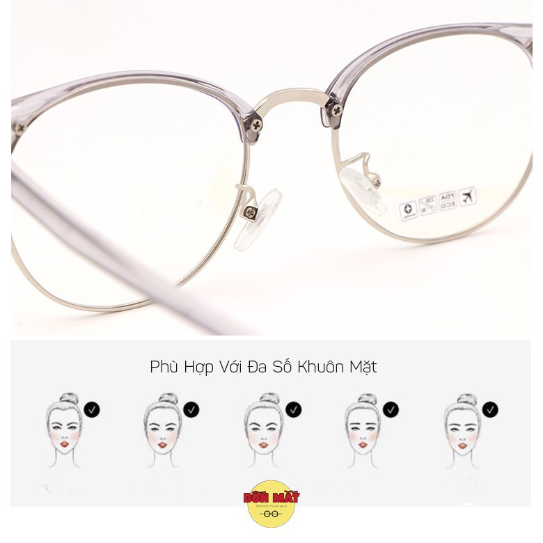 [SIÊU RẺ] Gọng Kính Cận Tròn Nửa Viền Clubmaster-Tặng Khăn Hộp mã OR19