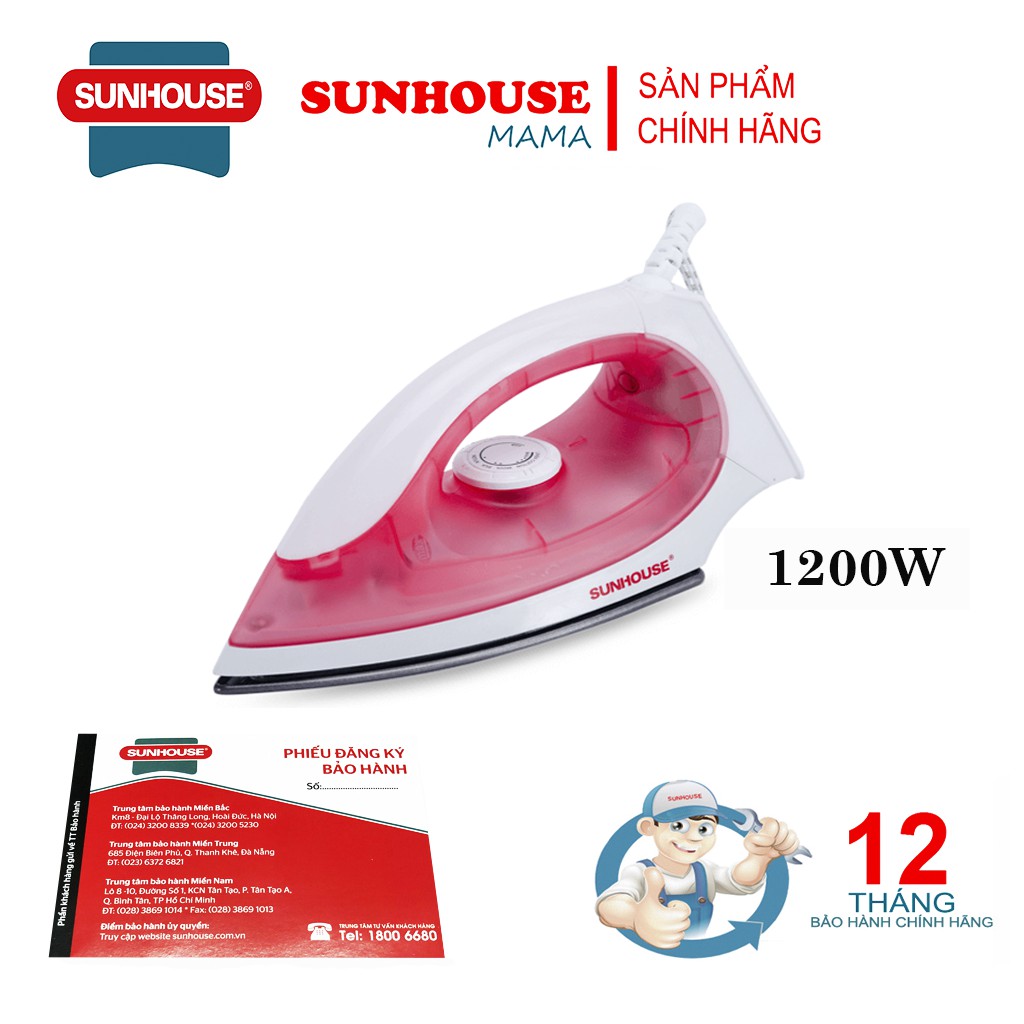 Bàn là khô Sunhouse SHD1072 ( Màu Xanh + Hồng ) - Bảo hành 12 tháng