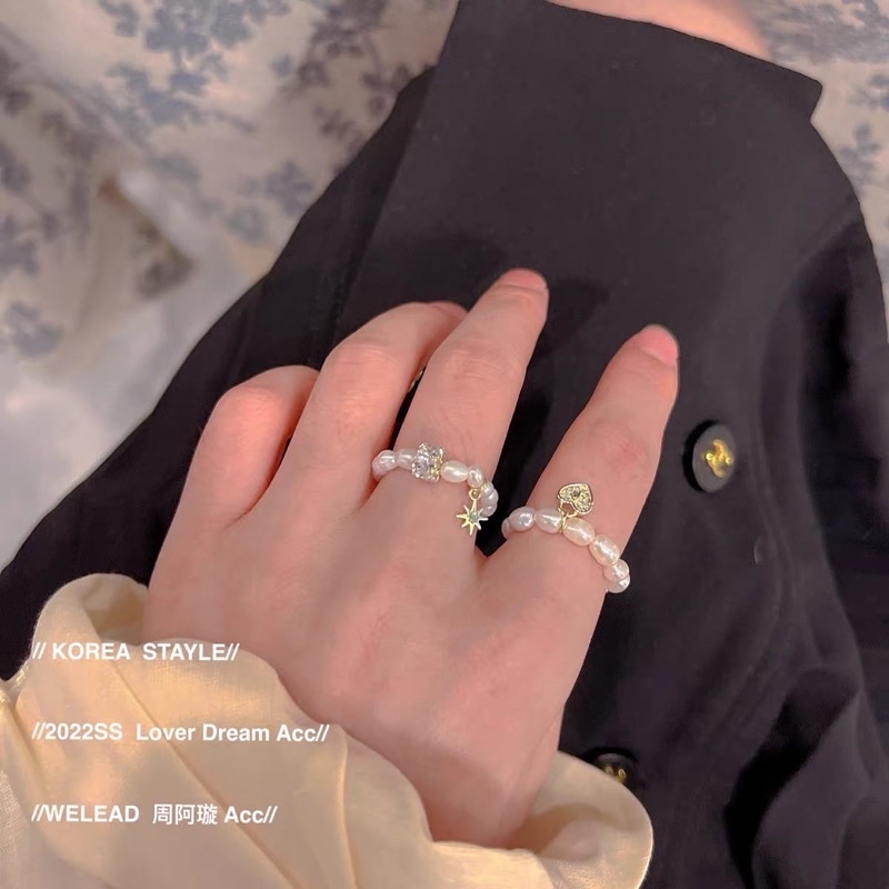 Nhẫn ngọc trai nhân tạo phối charm