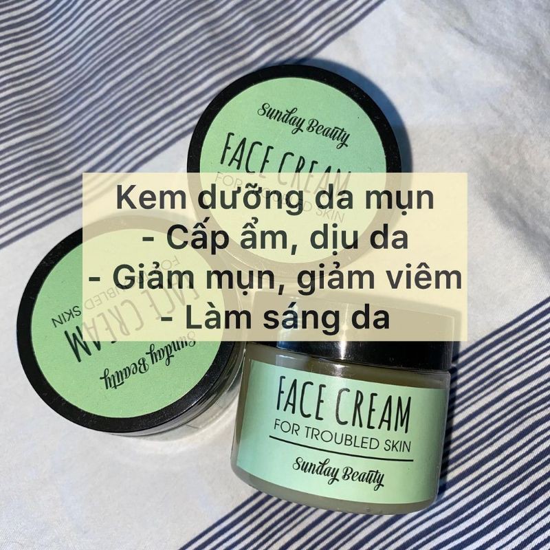 Kem dưỡng da mụn nhạy cảm, da dầu cấp ẩm giảm viêm giảm mụn thiên nhiên Face cream Sunday Beauty handmade