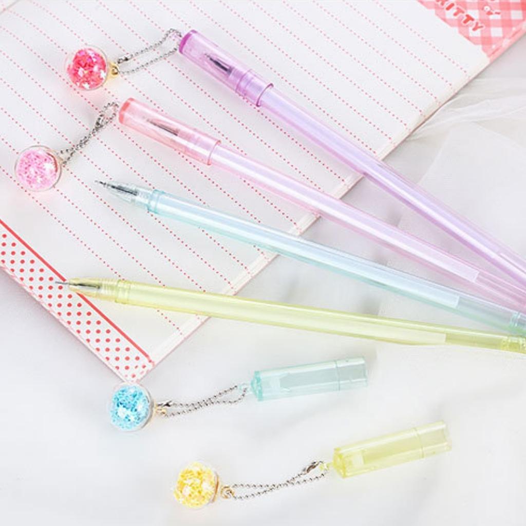 Bút Nước Mực Gel Cute EDUSKU Mặt Dây Chuyền Quả Cầu Pha Lê Điều Ước Dễ Thương