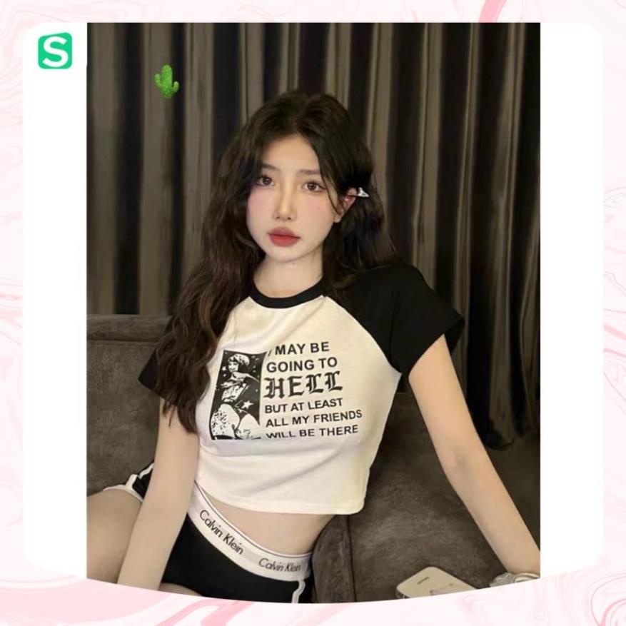 FreeShip -  Áo Croptop,  Áo thun raplan HELL