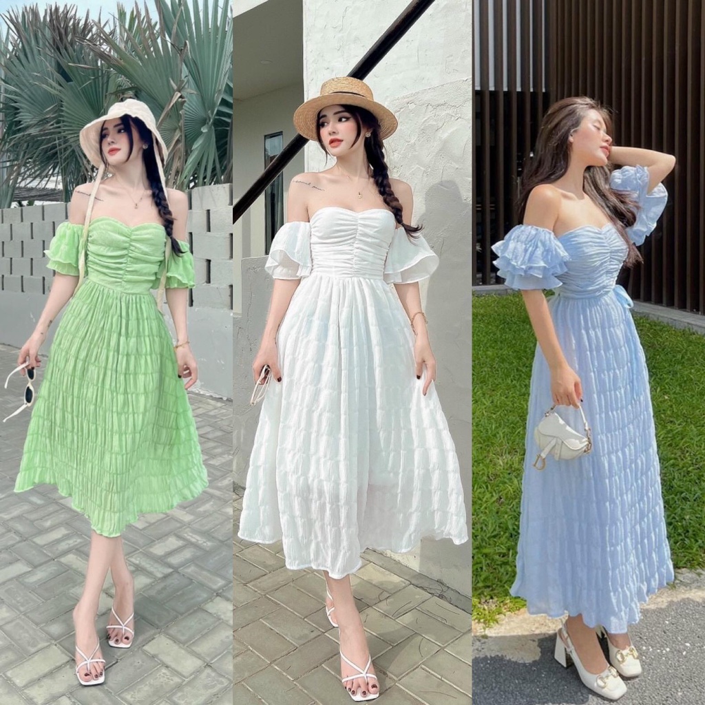Đầm Váy Nữ Maxi Chất Xốp Nhúng Trễ Vai Chạy Mocking ( Có Mút Ngực, Có Lót Trong ) Thiết Kế Sang Chảnh Đi Dạ Hội, Du Lịch