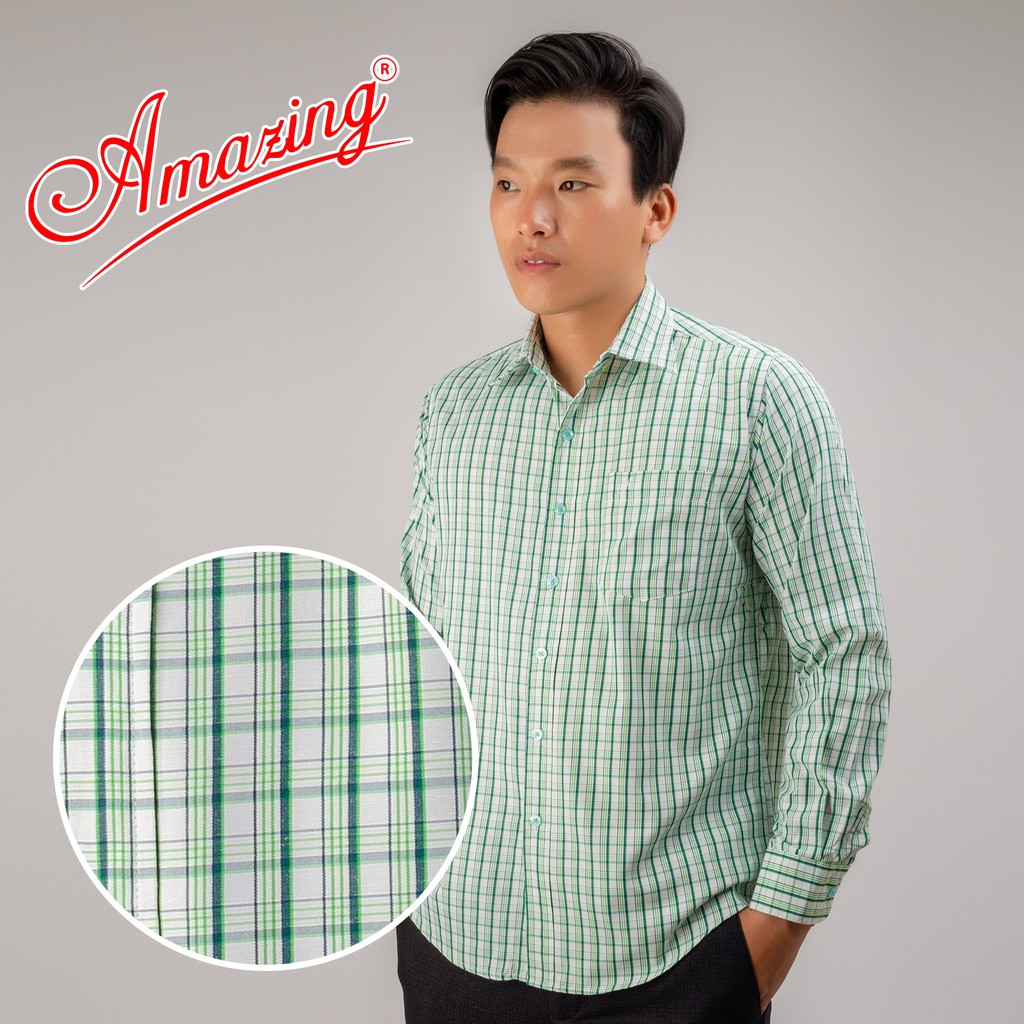 Áo sơ mi sọc tay dài Amazing, kẻ caro thanh lịch, form regular, vạt bầu, chất liệu nhập khẩu từ India | BigBuy360 - bigbuy360.vn