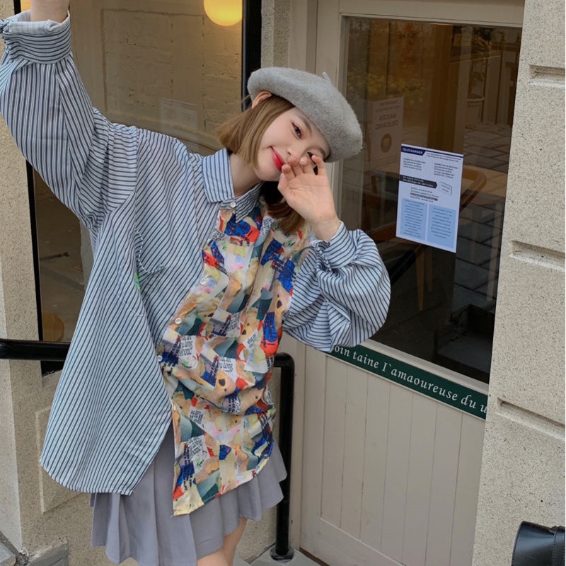 Áo Sơ Mi Nữ Dài Tay Cổ Bẻ Sọc Dọc Thời Trang Hàn