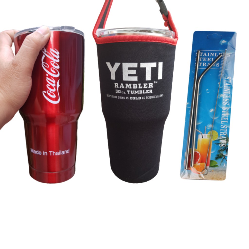 COMBO LY GIỮ NHIỆT THAILAN 900ML KÈM TÚI + 2 ỐNG HÚT + CỌ