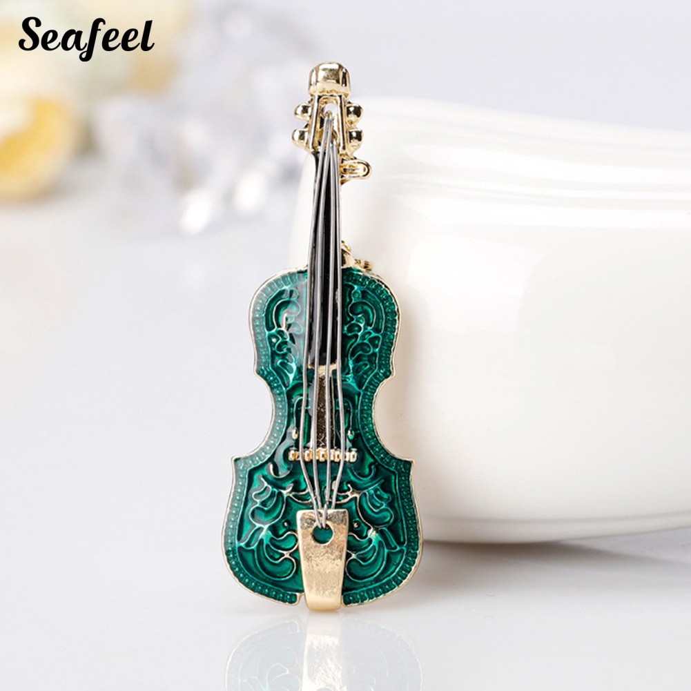 SF ✥Violin Shape Enamel Instrument Brooch Pin Corsage Suit Lapel Decoration