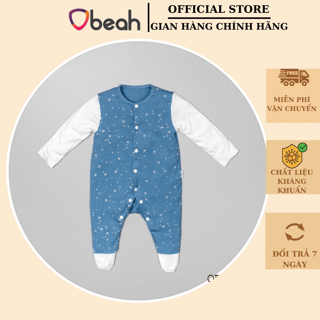 Bộ bodysuit liền tất in hình OBEAH Màu xanh lam hình sao chất liệu vissco Fullsize 59 đến 80 Mã OB082109