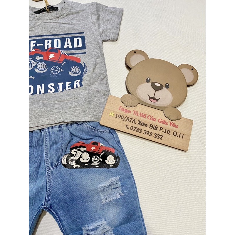 QCCC Set áo quần jean ôtô cho bé trai